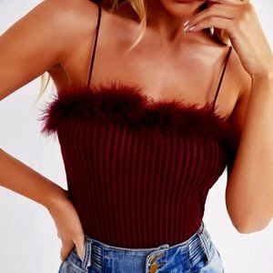 Women's Tank Top Burgundy Red Fur Top XL (12-14)